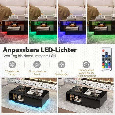Couchtisch mit led beleuchtung fernbedienung stauraum schwarz 95 x 55 x 31 cm