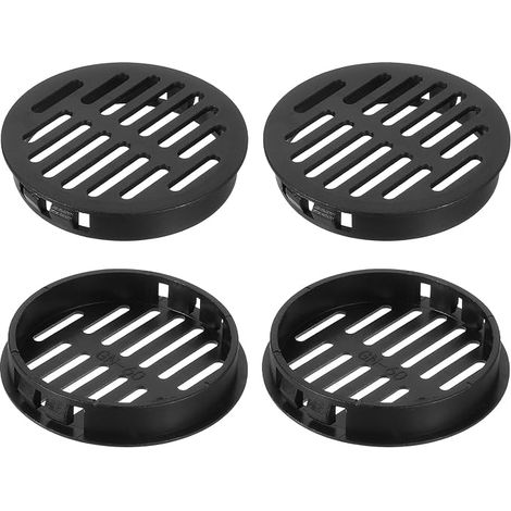 Pack of 4 Round Plastic Ventilation Grilles, Diameter 60 mm, Height 11.3 mm, Air Vents, for Cabinets, Ceilings, Walls, Windows, Radiators, Black (1/5)