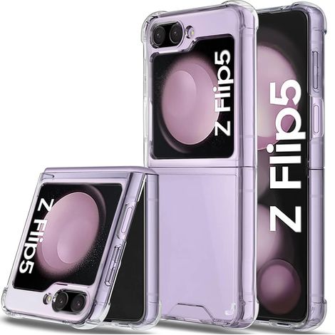 Coque pour Samsung Z Flip 5 Étui Silicone,Galaxy Z Flip 5 5G Housse [avec Verre Trempé] de Protection intégrale Slim Case,Transparent Résistant Coque pour Samsung Galaxy Z Flip 5 2023,Clear (1/5)
