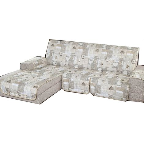 Copridivano trapuntato imbottito con penisola reversibile e universale fantasia shabby in tutte le misure Beige - 2 Posti