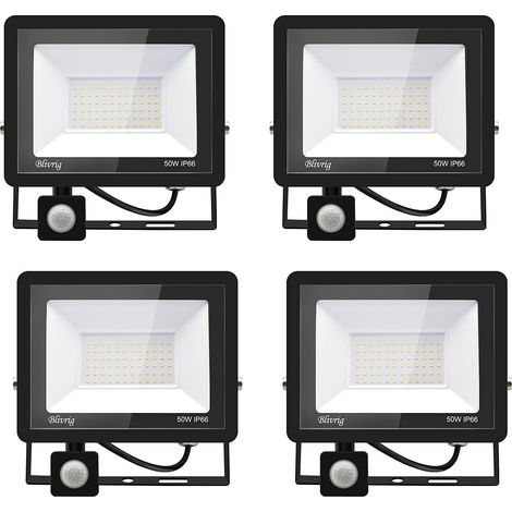 4PACK - 50W Projecteur LED détecteur de mouvement,Blanc Froid (6000K) 5000LM Projecteur LED Exterieur Avec Detecteur Imperméable IP66 Projecteur LED exterieur de sécurité pour, garage, couloir