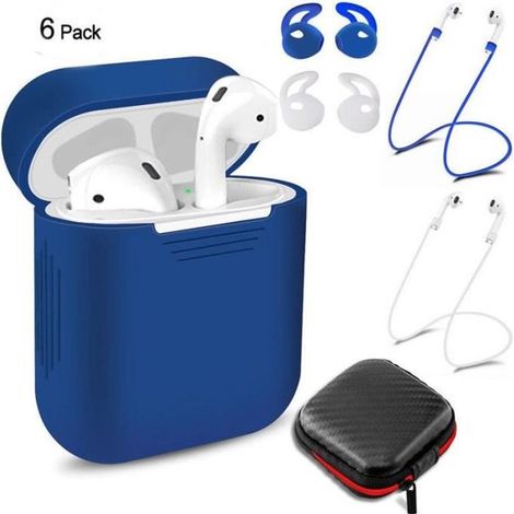 Set Protection pour Airpods 1 Coque Housse BLEU + 2 Paires Étui Écouteur Sans Fil + 2 Tour de Cou Cordon (1/4)