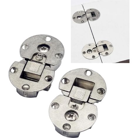 Lot de 2 charnières pliantes à 90° avec système de fixation invisible et réglable - pour portes de meubles et de tables - 6,5 x 4 x 3,5 cm - argentées (1/5)