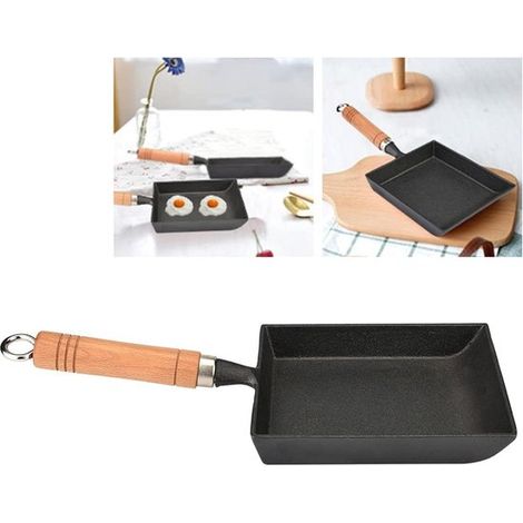Sartén cuadrada para tamagoyaki - Mini sartén japonesa para huevos con mango de madera - Negra 37x15,5cm (1/5)