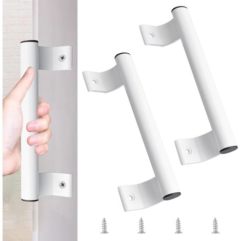 Ensemble de 2 poignées de porte coulissante en alliage d'aluminium, poignées de porte coulissante en verre blanc, poignées de porte de Cour en métal modernes pour espacement des trous de montage de 16 (1/5)