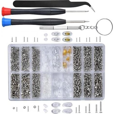 Brillenreparaturset, 1000-teiliges Schrauben- und Mutternset mit Mini-Schraubendreher und Pinzette, für Brillen, Sonnenbrillen, Schmuck, Uhren