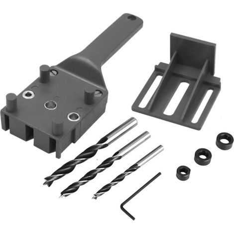 Juego 9 piezas plantilla espigas madera – Manual para agujeros ocultos – Compatible brocas 6/8/10 mm – Perforador recto – Guía metálica gris