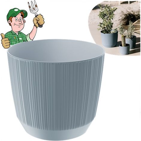 Ryfo runder Kunststoff-Blumentopf mit geriffeltem Deckel, hellgrau, 14,7 cm (1/5)