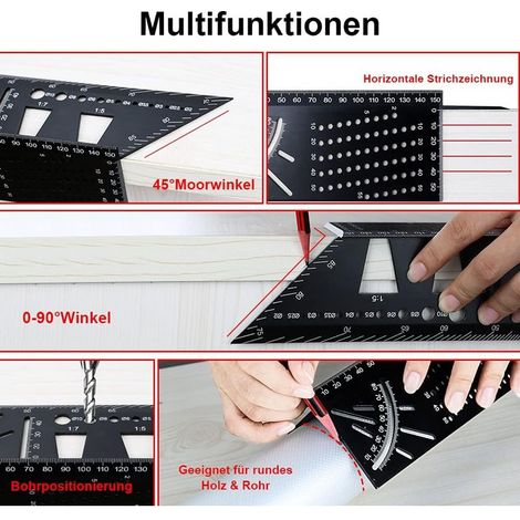 équerre Menuisier 3D,Angle Règle Alliage d'Aluminium 45 90 Degrés d'Onglet Travail du Bois Règle de Mesure Poutres Tubes Tridimensionnel pour Décorative,équerre noire Metal Outillage Bois
