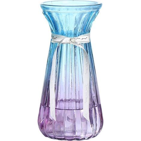 Transparente, mehrfarbige Glasvase mit Farbverlauf, kunstvolle Dekorationsvase, speziell für Büro und Zuhause entworfen (blau/lila, 21,5 cm) (1/5)