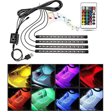 Eclairage Interieur Voiture, 4 en 1 Imperméables Accessoire LED Voiture RGB Bande LED Decoration Voiture avec activée par Le Son de la Musique et Télécommandée, Cadeaux Parfaits (1/5)