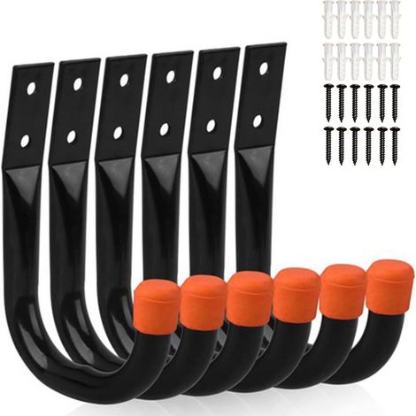 Lot de 6 Crochets en Forme de J Robustes pour Rangement de Garage, Support Velo Mural Crochet, Outils électriques Crochet Mural, Capacité de charge 25 kg