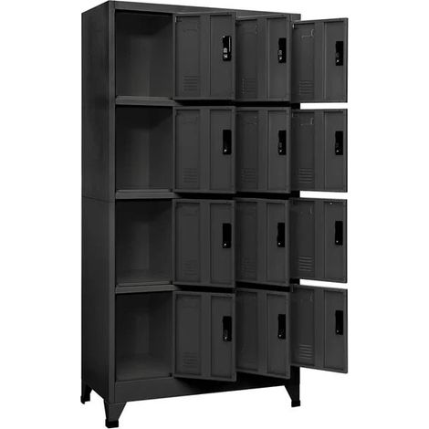 Armoire de Rangement Métallique avec Serrure, Casier à 4 Portes en Acier Gris Foncé 90x45x180 cm, Meuble de Stockage Sécurisé pour Bureau ou Garage (1/5)