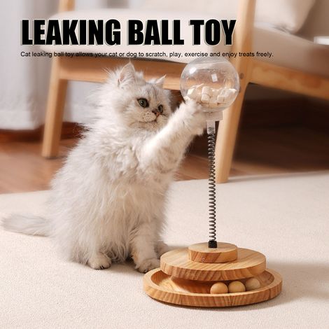Jouet Interactif Chat Distributeur Gamelle Bois Pin Ressort Acier Jeu Éducatif Anti Stress pour Chaton et Petit Chien 32cm (1/5)
