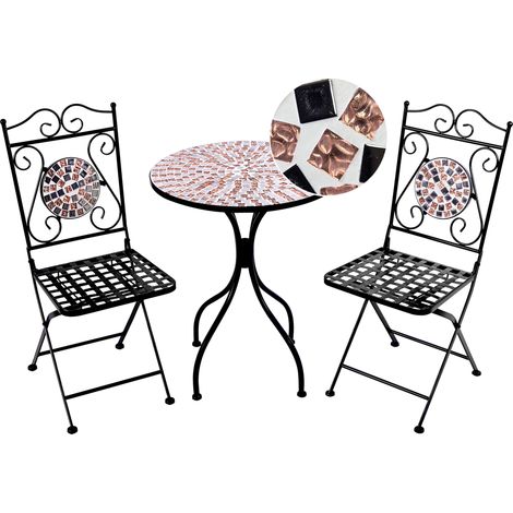 Conjunto de balcón mesa y sillas jardín de metal negro estilo vintage mosaico negro Carpino