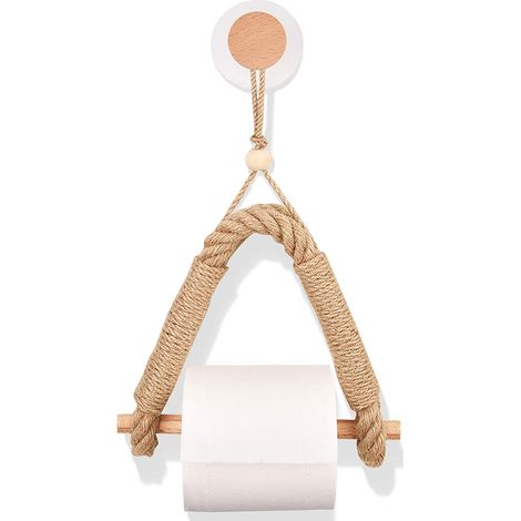 Porte-Rouleau De Papier Toilette - Corde En Chanvre Et Bois - Style Industriel Rustique - Pour Salle De Bain Ou WC - 1 Pièce (1/5)