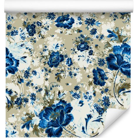 Papier peint à fleurs bleues pour salon et chambre 50x1000 cm (1/5)
