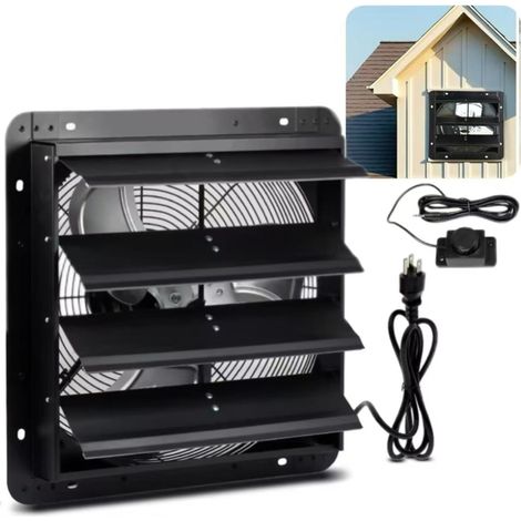 Ventilateur d'extraction à persiennes de 16 pouces, mural,avec contrôle intelligent de l'humidité, adapté à la ventilation des serres et des garages. (1/5)