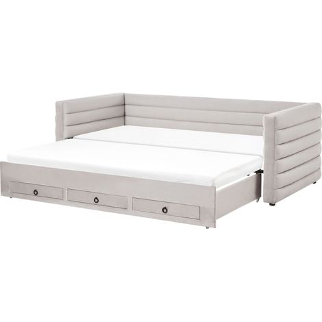 Letto allungabile 90/180 x 200 cm con cassetti, rivestimento in velluto trapuntato glamorous grigio Meudon (1/5)