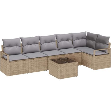 Sofa Set with Cushion 7 pcs Beige Poly Rattan vidaXL (1/5)