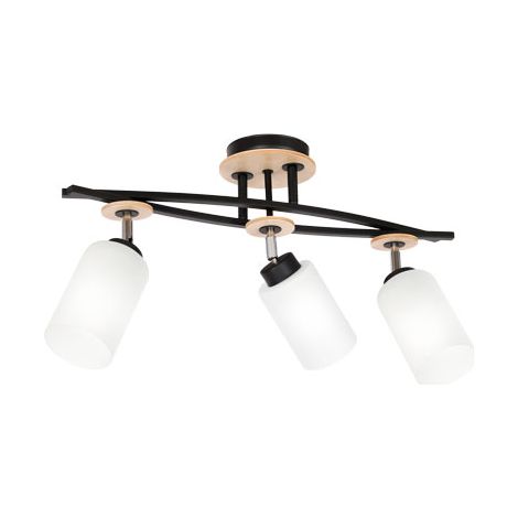 Plafonnier triple Tokio noir/bois verre 3xE27 Luminex