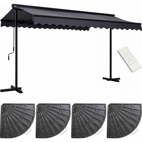 Oviala – Store mobile électrique 4x3m – 4 dalles lestées en PEHD – Structure aluminium et acier traité – Toile déperlant anti-UV 20+