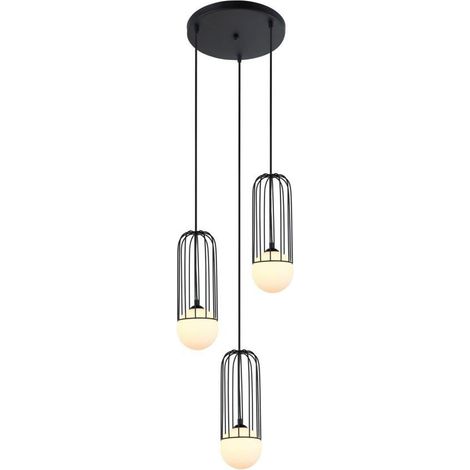 Italux Simon - Lampada a sospensione moderna nera a 3 luci con paralume nero e bianco, G9 (1/2)