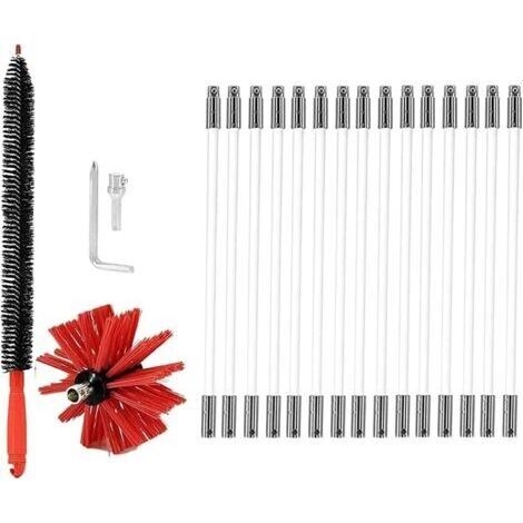 Kit de ramonage, système de verrouillage à bouton chromé, kit de nettoyage de cheminée, brosse de cheminée, outil de nettoyage de cheminée avec 15 tiges flexibles (couleur : 15 tiges, taille : 410 mm) (1/5)