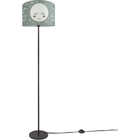 Paco Home Kinderlampe Stehlampe Kinderzimmer Lampe Mit Mond-Motiv Deko Stehleuchte E27  Einbeinig Schwarz,  Grau (Ø38 cm)