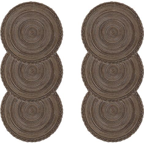 Set mit 6 waschbaren, hitzebeständigen, rutschfesten Tischsets aus geflochtener Baumwolle, runde Tischsets 38x38cm (Rund, geflochten - Braun) (1/5)