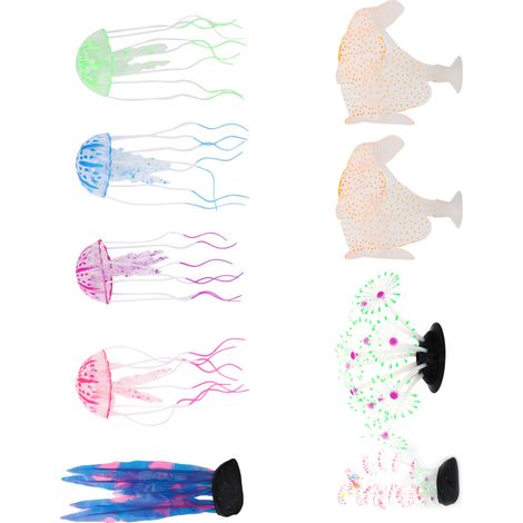9 décorations de corail pour aquarium, effet lumineux, plantes pour aquarium, méduses artificielles en silicone, décorations de corail. (1/5)
