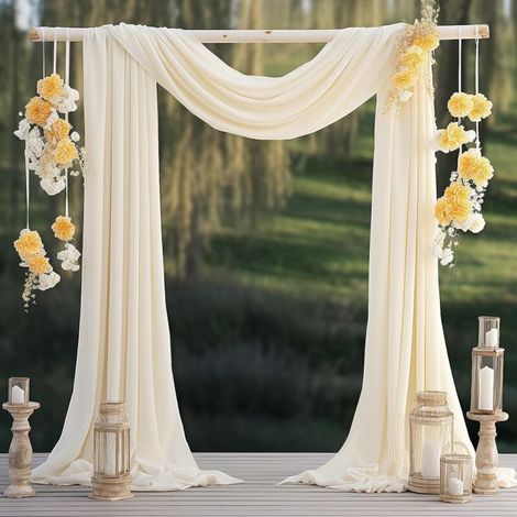 Rideau en Tulle Beige, 75 x 600 cm Mariage Arche Tenture, Tissu drapé en Tulle Extensible, pour Décoration de Mariage, Cérémonie, Fête, Toile de Fond, Rideau de Gaze (1/5)