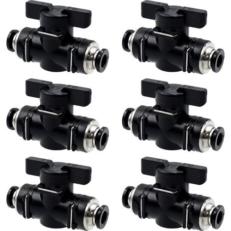 6 Pièces Vannes à Bille Pneumatiques, Connecteur 6 mm, Cuivre Nickelé, Pour Tuyaux Industriels (1/5)