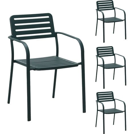 Lot de 4 fauteuils de jardin empilables en métal vert sapin - BACA