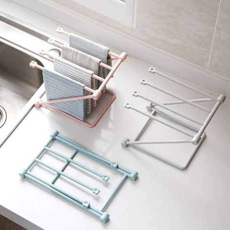 Support porte-serviettes pliable pour cuisine et salle de bain, range torchon et linge de toilette pour plan de travail (1/3)