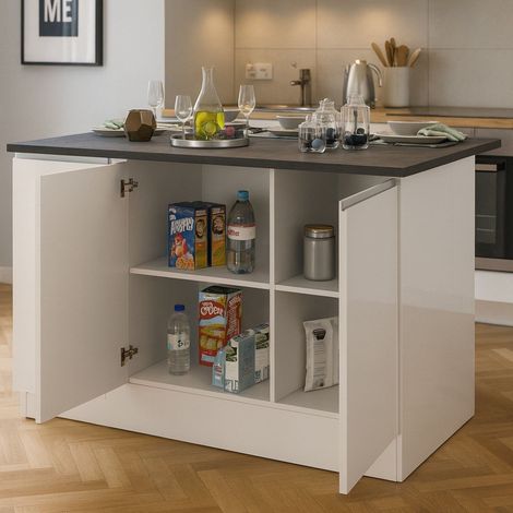 Isola da Cucina - Modulabile 3 Ripiani, Bianco Lucido, -, 155x90x90h cm Gornav (1/3)