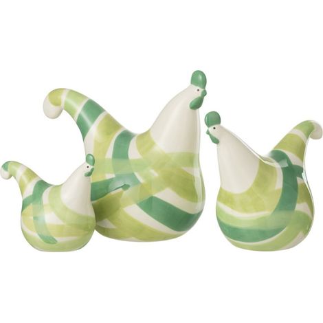 Lot de 3 Statuettes Coqs "Lignes" 25cm Vert (1/3)