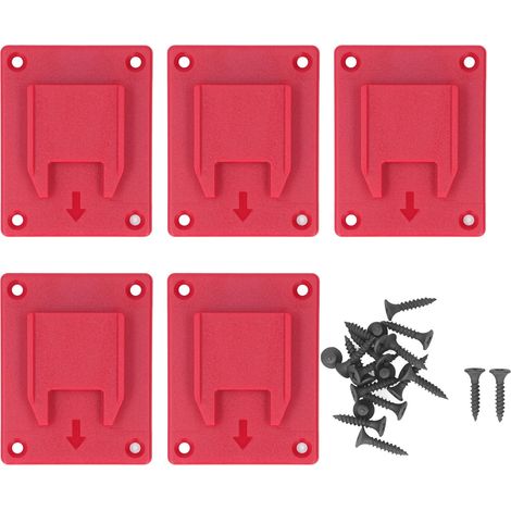 Lot rouge 5 pièces support mural pour perceuse, porte-outil à accrocher pour batterie lithium, rangement atelier (1/5)