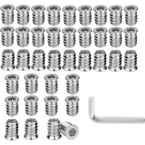 Insert Fileté Bois M8 x 15mm, Insert Fileté Metal avec Clé Allen, Insert a Visser Insert Écrous à Visser Fileté, Manchons à Visser Vis Tête Insert Bois (1/5)