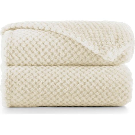 Sollbry Edredón de microfibra, manta polar a cuadros, suave, estilo escandinavo, Henry, microfibra beige, 70 x 100 cm (1/4)