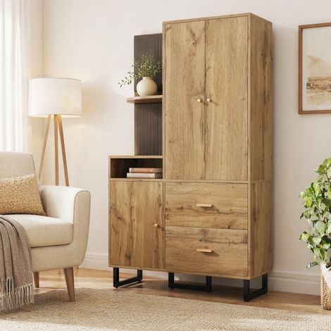 Armadio da ingresso 110 x 186 x 38 cm con asta estraibile, MDF nero e naturale HAVRYA (1/5)