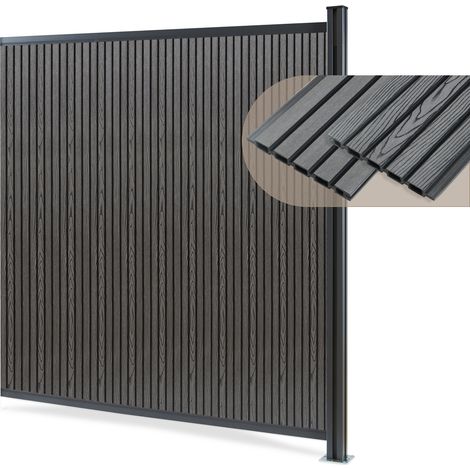 Recinzione Frangivista Grassano in WPC Modulo di Estensione con Montante (AxL) 185 x 175 - Grigio NEU.HOLZ (1/5)