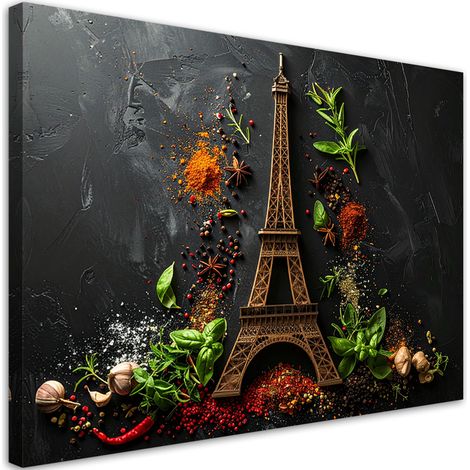 Quadro su tela, Spezie ed erbe aromatiche con Torre Eiffel, 45x30 (1/5)