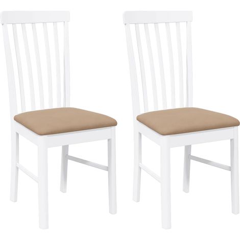 Lot de 2 Chaises à manger,Chaise de cuisine coussins blanc bois massif caoutchouc CFW33734 (1/5)