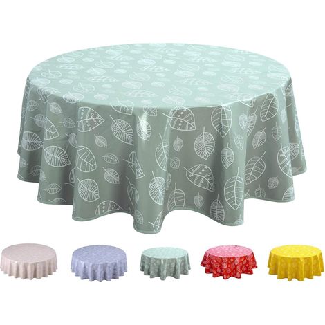 1 Nappe Toile cirée PVC 160 cm Ronde Motif Feuilles Vert Sauge Entretien facile Salon