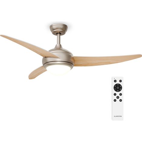 Klarstein El Paso Deckenventilator mit Beleuchtung & Fernbedienung – 3 Flügel, 6 Stufen, 3 Lichtfarben, leise, Innen & Außen, 132cm, Deckenventilator, Maple