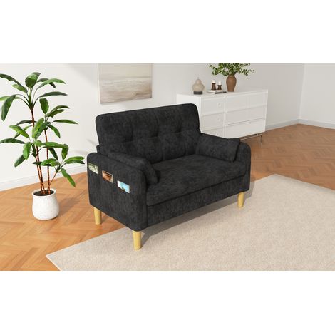 2-Sitzer-Sofa aus grauem Chenille mit 2 Kissen und seitlicher Aufbewahrungstasche HAVRYA (1/5)
