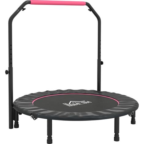 48" Foldable Mini Fitness Trampoline, Adjustable Foam Handle, Pink (1/5)