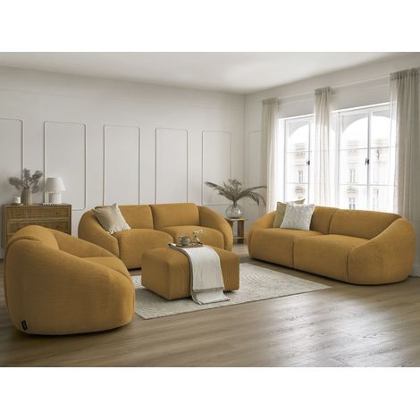 BOBOCHIC - Ensemble canapé droit fixe 3 + 2 places + fauteuil TINA velours côtelé avec pouf Jaune (1/5)