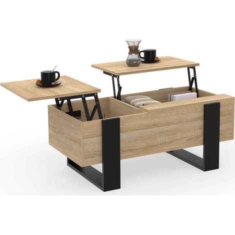 Couchtisch mit 2 hochklappbaren Platten PHOENIX Holz schwarz und Buchenholzoptik (1/5)